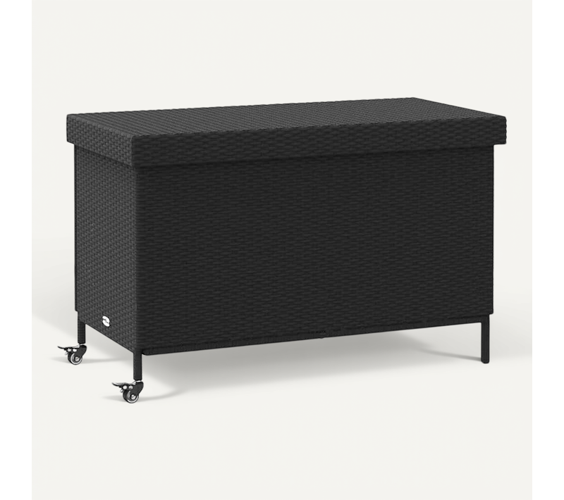 Boîte De Rangement De Jardin Et Roues Noir Résine Tressée Grand Espace De Stockage