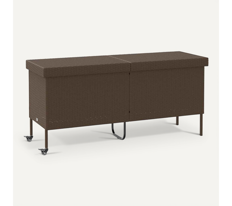 Boîte Rangement Jardin Roues Marron 160x55x75 Cm Résine Tressée