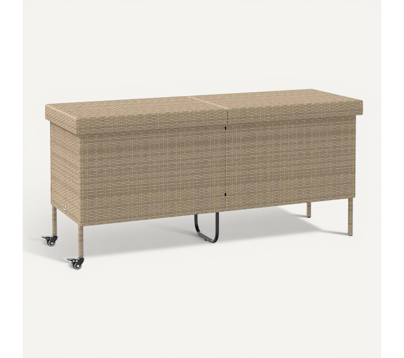 Boîte Rangement Jardin Roues Beige 160x55x75 Cm Résine Tressée