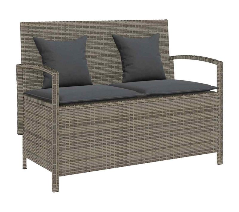 Banc De Rangement De Jardin Avec Coussin Gris Résine Tressée