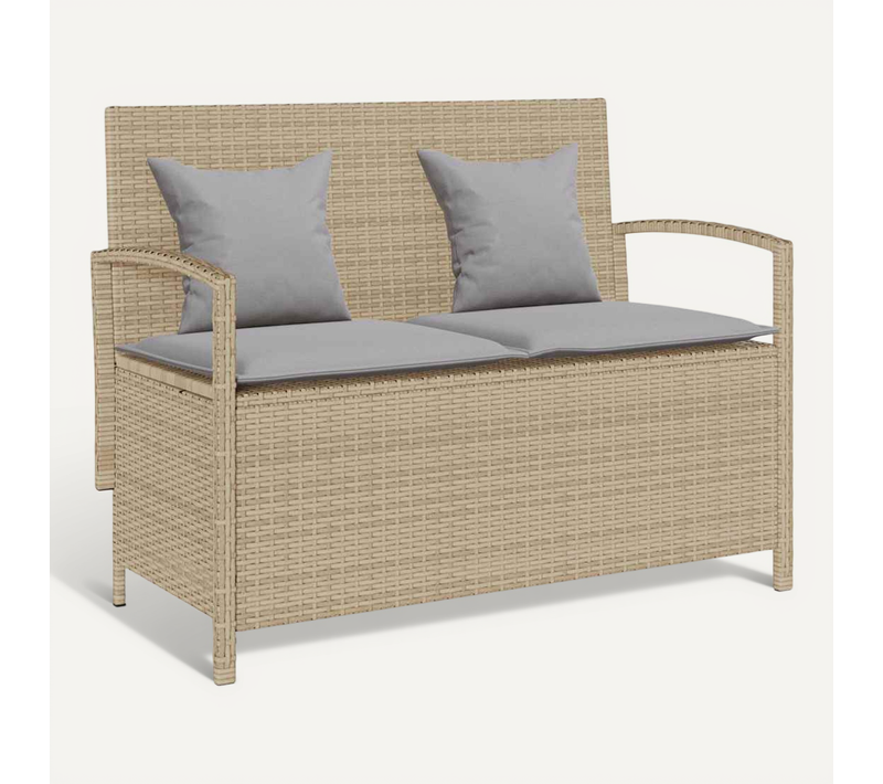 Banc De Rangement De Jardin Avec Coussin Beige Résine Tressée