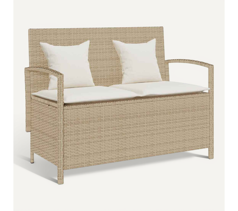 Banc De Rangement De Jardin Avec Coussin Beige Résine Tressée Grand Espace De Stockage