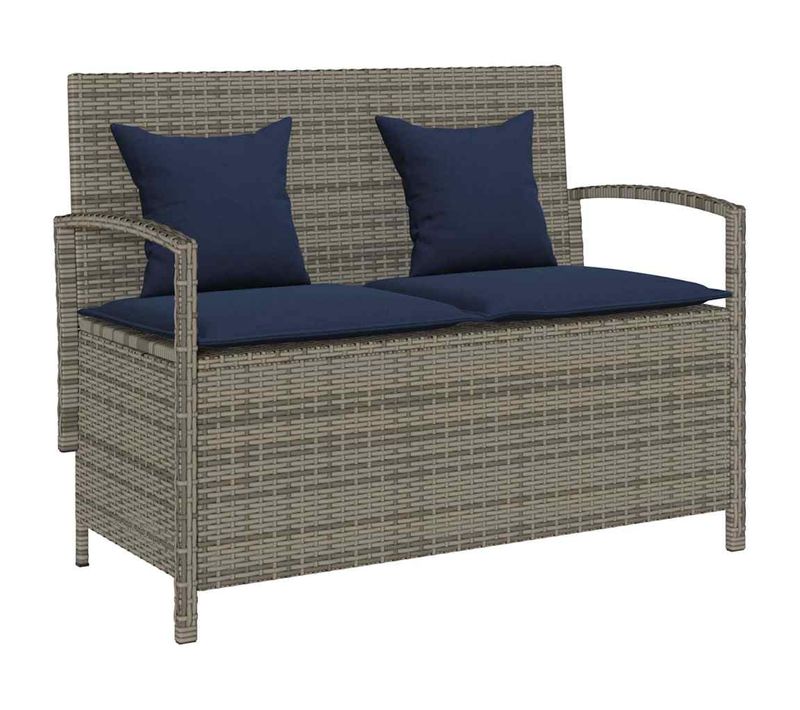 Banc De Rangement De Jardin Avec Coussin Gris Résine Tressée