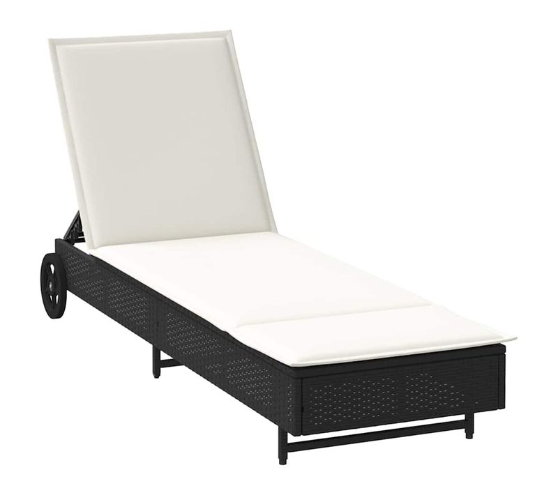 Chaise Longue Avec Roues Et Coussin Noir Résine Tressée