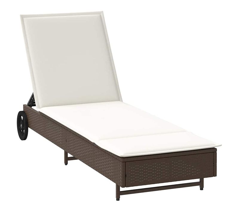 Chaise Longue Avec Roues Et Coussin Marron Résine Tressée