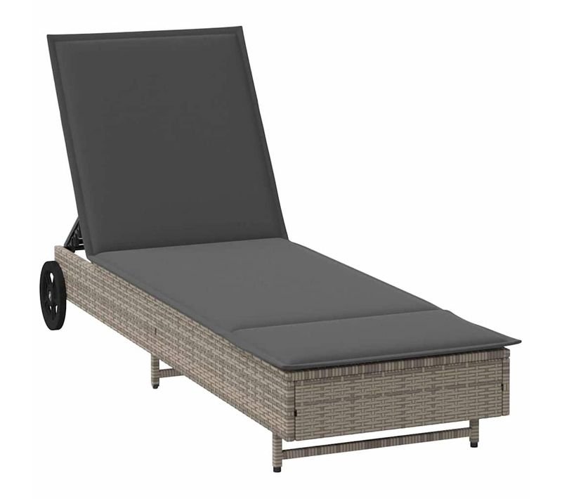Chaise Longue Avec Roues Et Coussin Gris Résine Tressée
