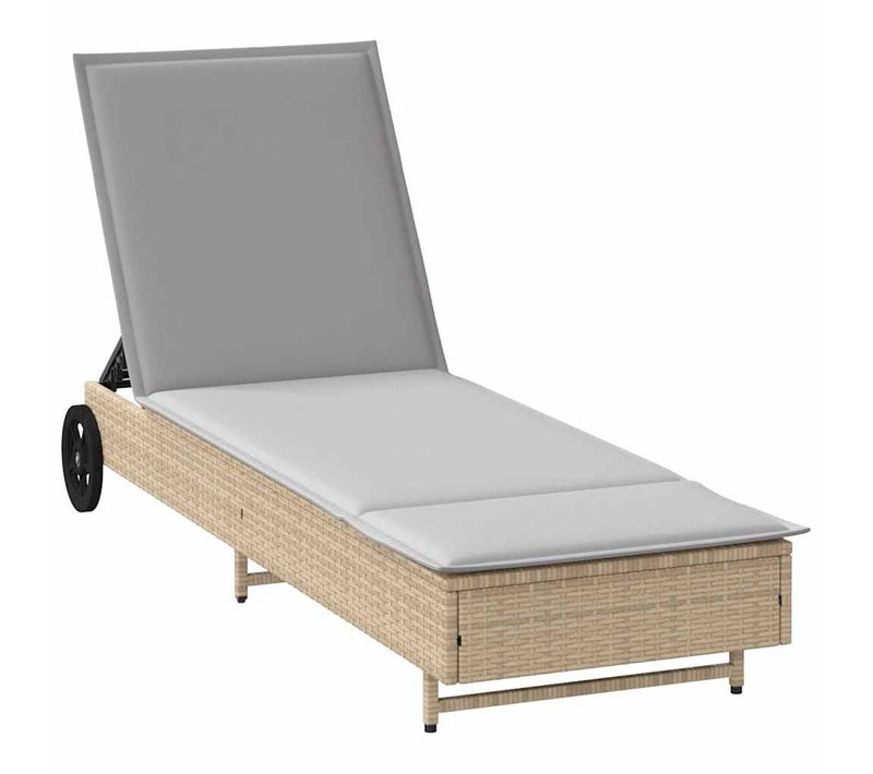 Chaise Longue Avec Roues Et Coussin Beige Résine Tressée