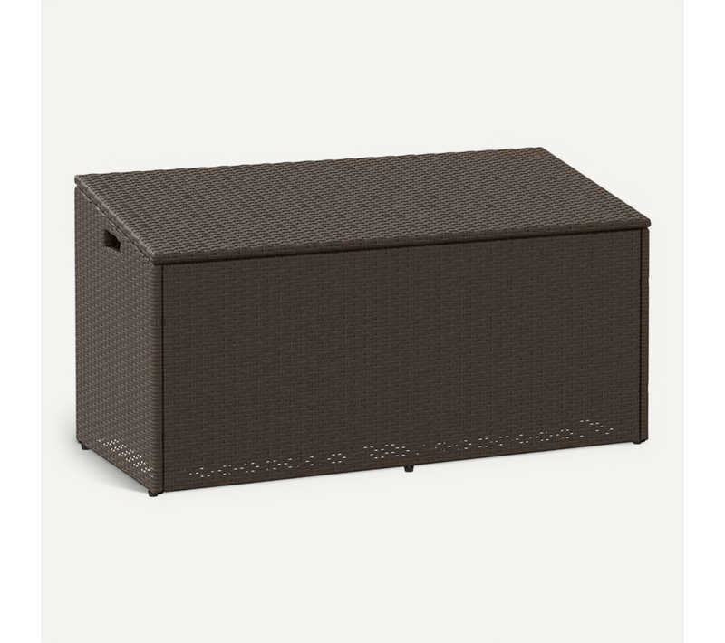 Boîte De Rangement De Jardin Marron 110x50x58 Cm Résine Tressée Grand Espace De Stockage