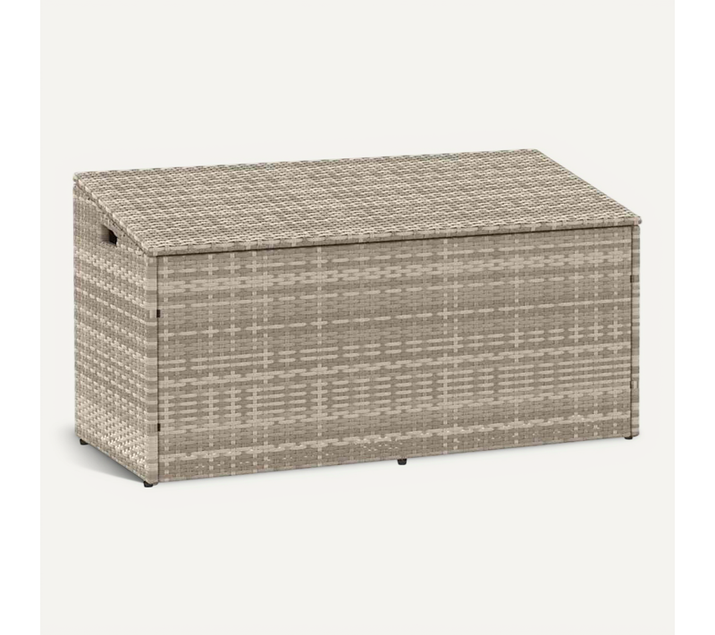 Boîte De Rangement De Jardin Gris Clair 110x50x58 Cm Rotin Grand Espace De Stockage