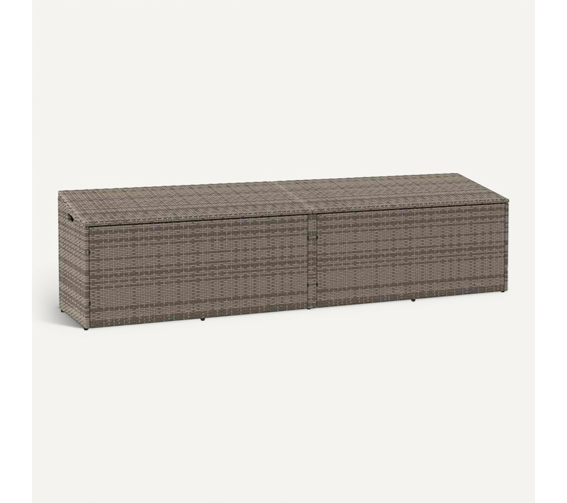 Boîte De Rangement De Jardin Gris 220x50x58 Cm Résine Tressée Grand Espace De Stockage