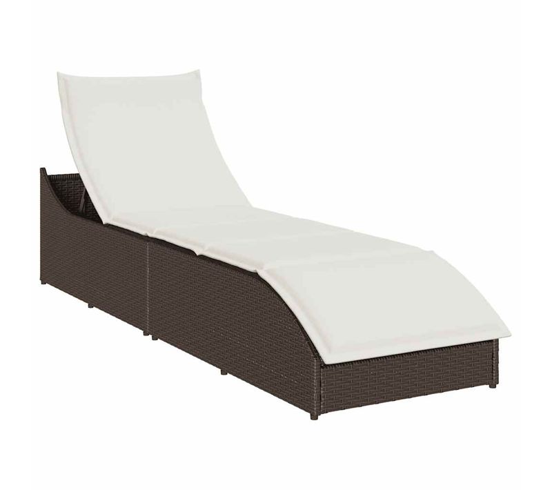 Chaise Longue Pliante Coussin Rangement Marron Résine Tressée