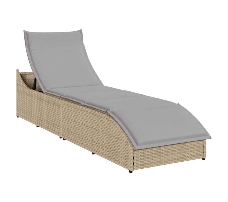 Chaise Longue Pliante Coussin Et Rangement Beige Résine Tressée