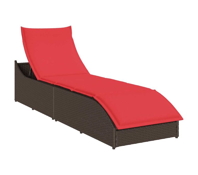 Chaise Longue Pliante Coussin Rangement Marron Résine Tressée