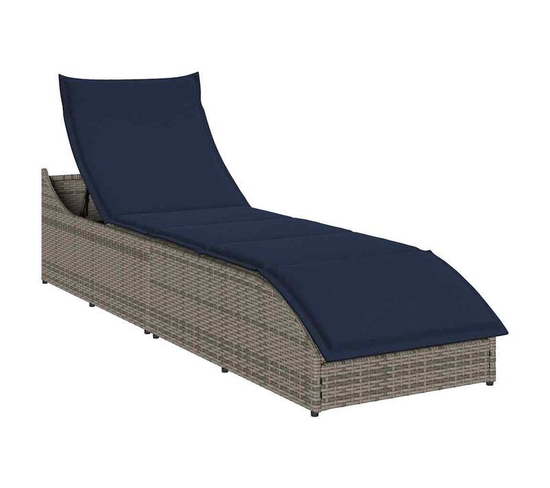 Chaise Longue Pliante Coussin Et Rangement Gris Résine Tressée