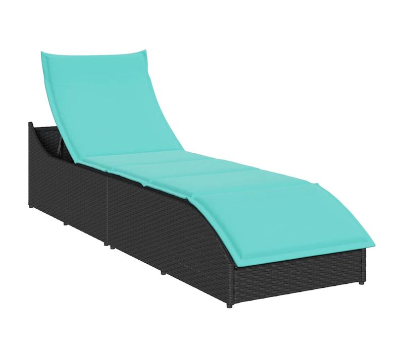 Chaise Longue Pliante Coussin Et Rangement Noir Résine Tressée