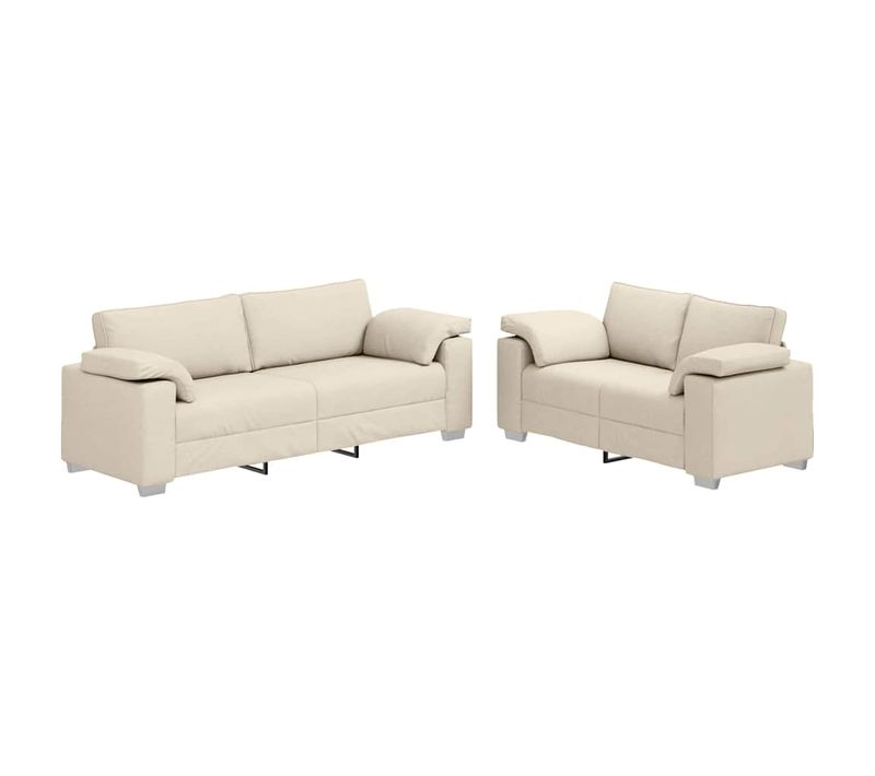 Canapé 2 Pièces Beige 219 X 80 X 82 Cm Tissu En Lin Mélangé