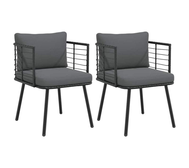 Chaises De Jardin Lot De 2 Avec Coussins Noir Résine Tressée