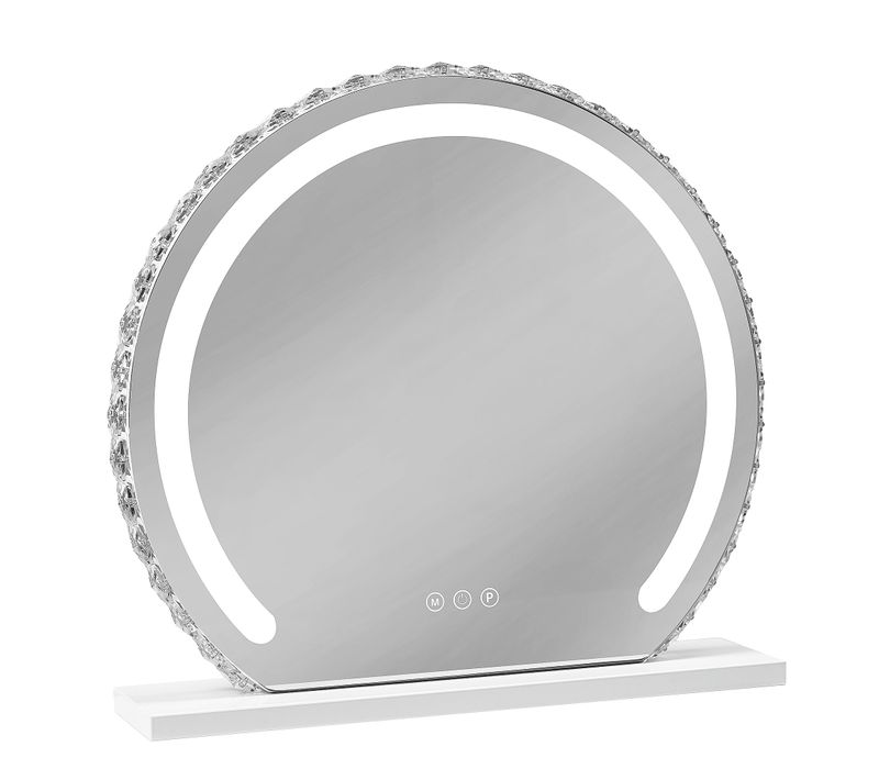 Miroir de Maquillage Rond avec Ruban LED intégré au miroir - Cadre Style Cristal - 50 x 45 cm
