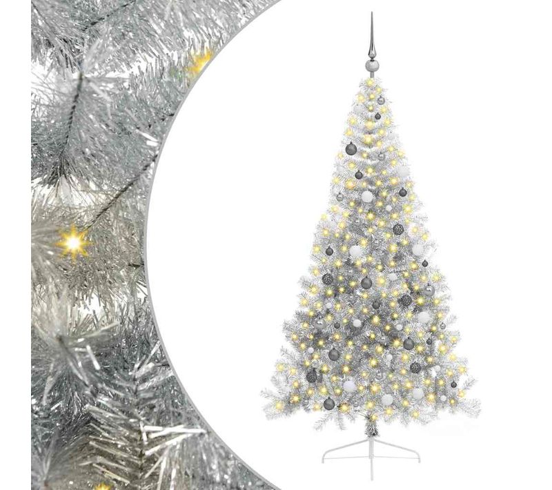 Sapin De Noël Artificiel Pré-éclairé Argent 210 Cm Pet