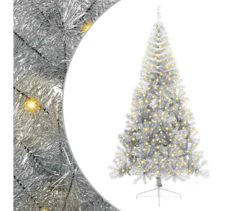 Sapin De Noël Artificiel Pré-éclairé Argent 240 Cm Pet