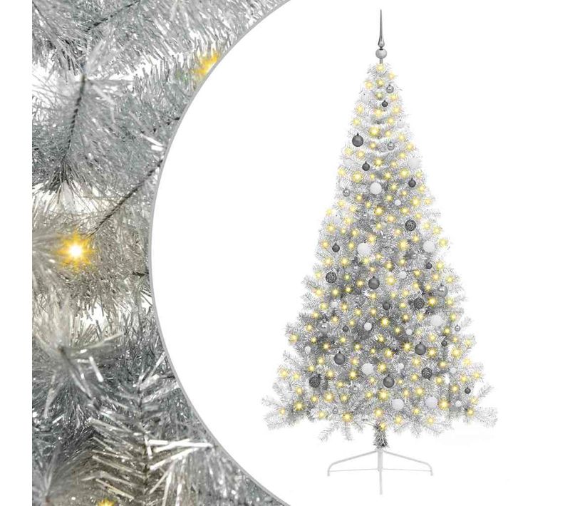 Sapin De Noël Artificiel Pré-éclairé Argent 240 Cm Pet