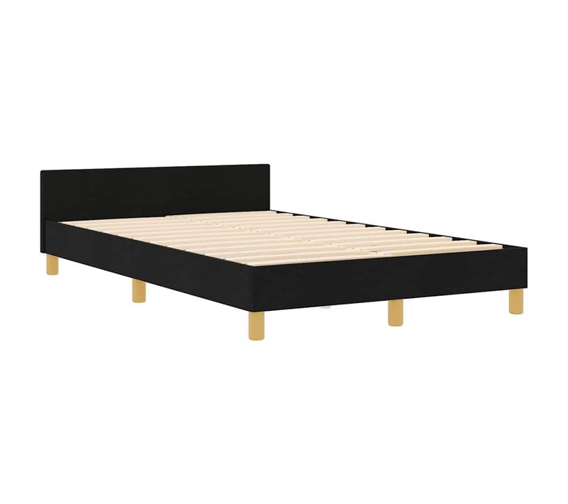 Cadre De Lit Avec Tête De Lit Noir 120 X 190 Cm Tissu