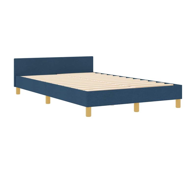 Cadre De Lit Avec Tête De Lit Bleu 120 X 190 Cm Tissu