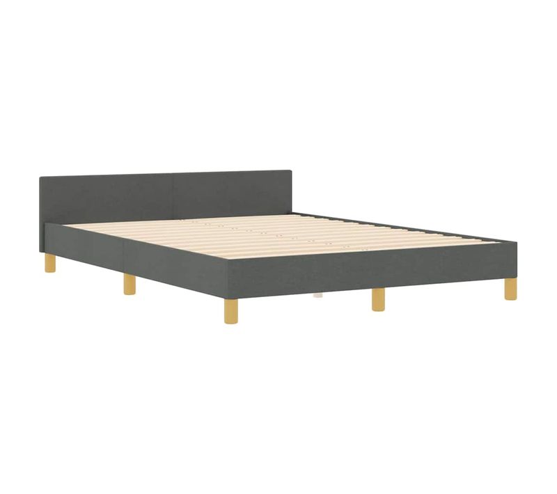 Cadre De Lit Avec Tête De Lit Gris Foncé 140 X 190 Cm Tissu
