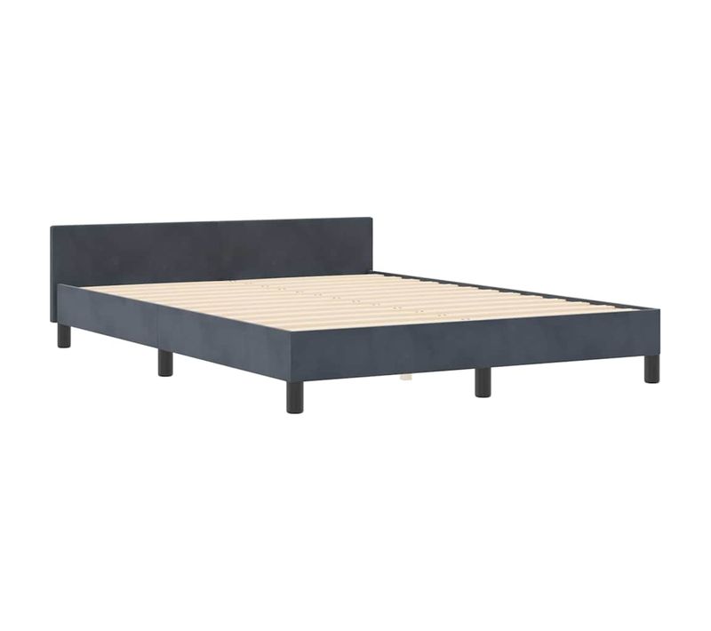 Cadre De Lit Avec Tête De Lit Gris Foncé 140 X 190 Cm Velours
