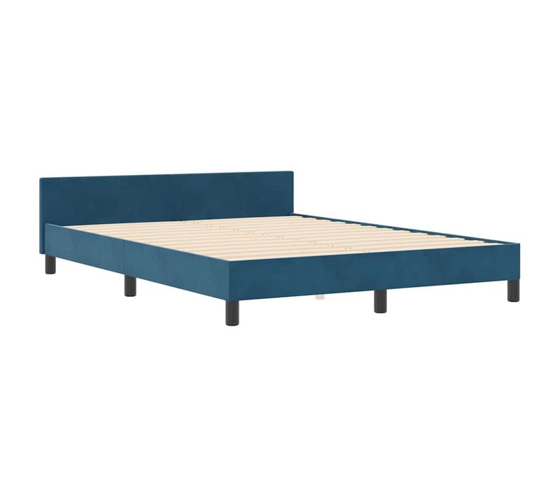 Cadre De Lit Avec Tête De Lit Bleu Foncé 140 X 190 Cm Velours