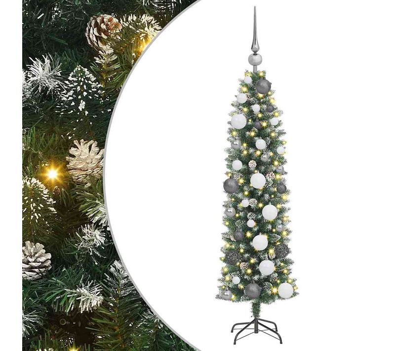 Arbre De Noël Artificiel Slim Avec 150 LED Vert Et Blanc 120 Cm