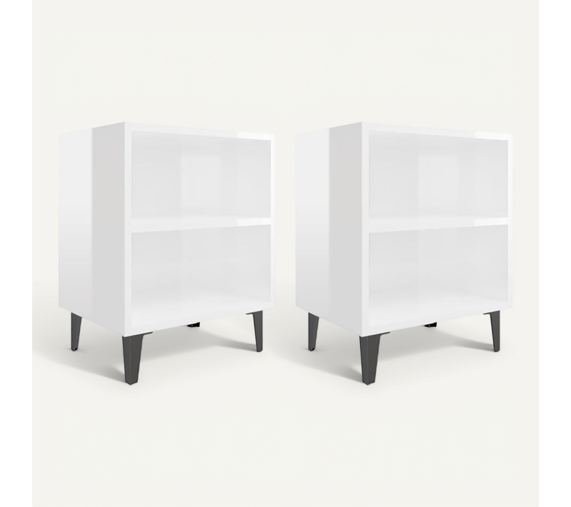 Tables De Chevet Pieds En Métal 2 Pièces Blanc Brillant 40x30x50cm