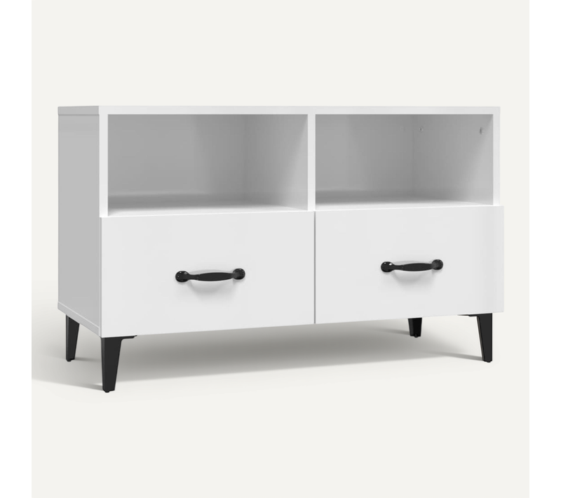 Meuble TV Blanc Brillant 80x36x50 Cm Bois D'ingénierie