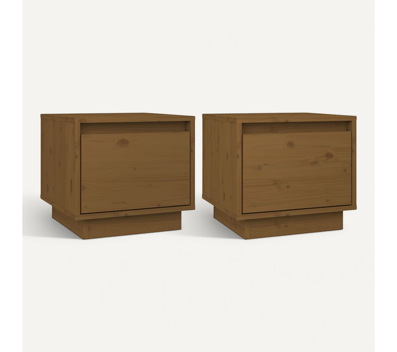 Tables De Chevet 2pcs Marron Miel 35x34x32cm Bois De Pin Solide