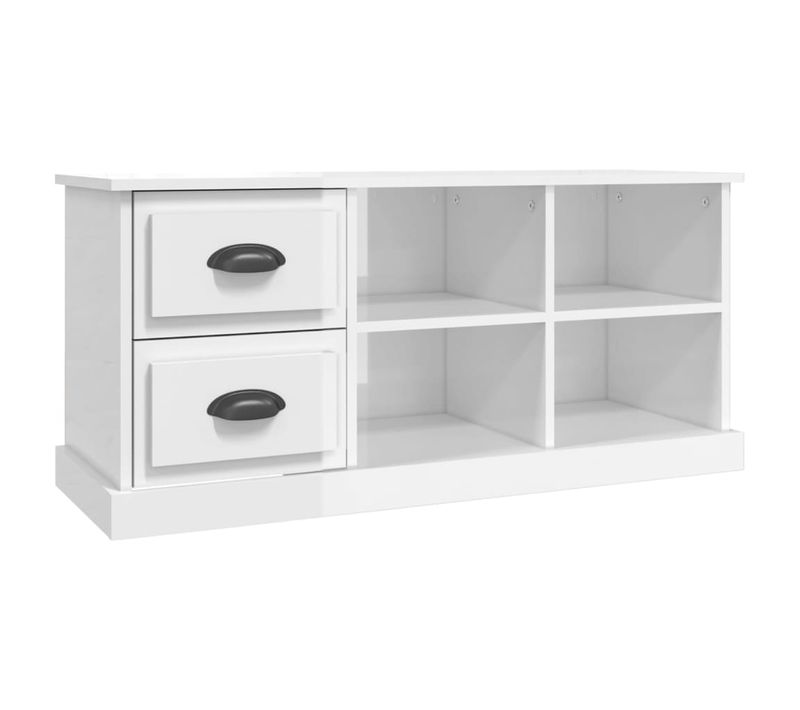 Meuble TV Blanc Brillant 102x35,5x47,5 Cm Bois D'ingénierie