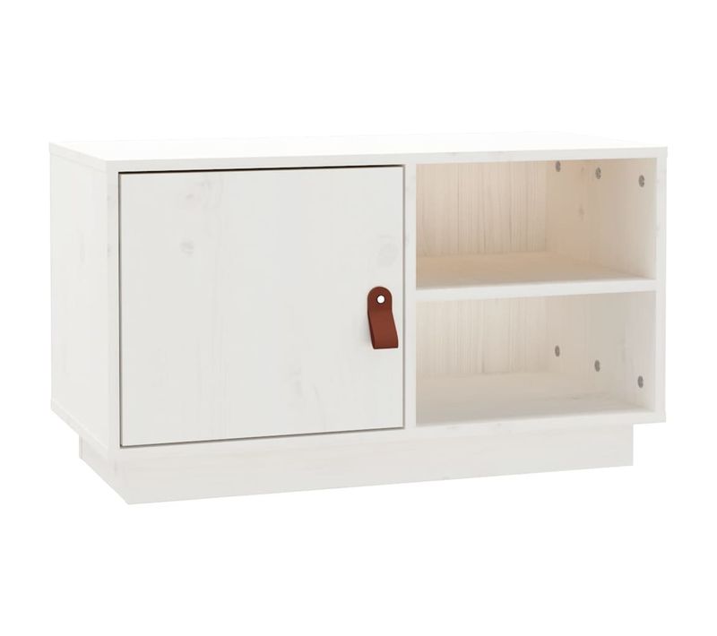 Meuble TV Blanc 70x34x40 Cm Bois De Pin Massif
