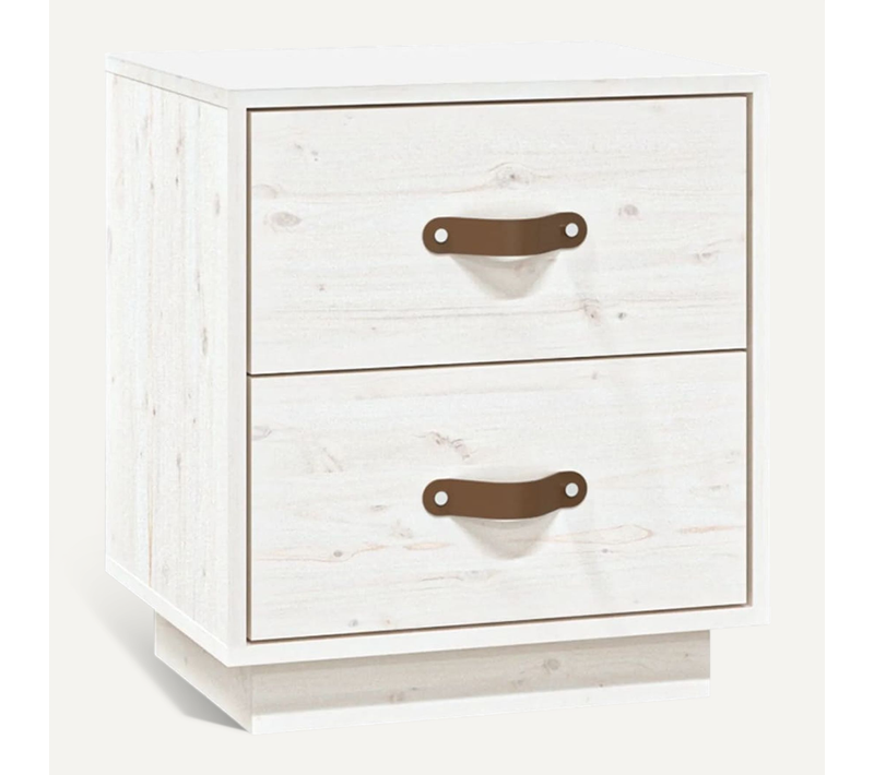 Table De Chevet Blanc 40x34x45 Cm Bois De Pin Massif