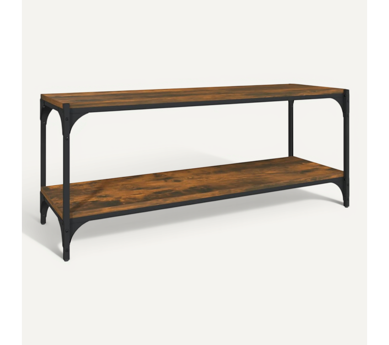 Meuble TV Chêne Fumé 100x33x41 Cm Bois D'ingénierie Et Acier