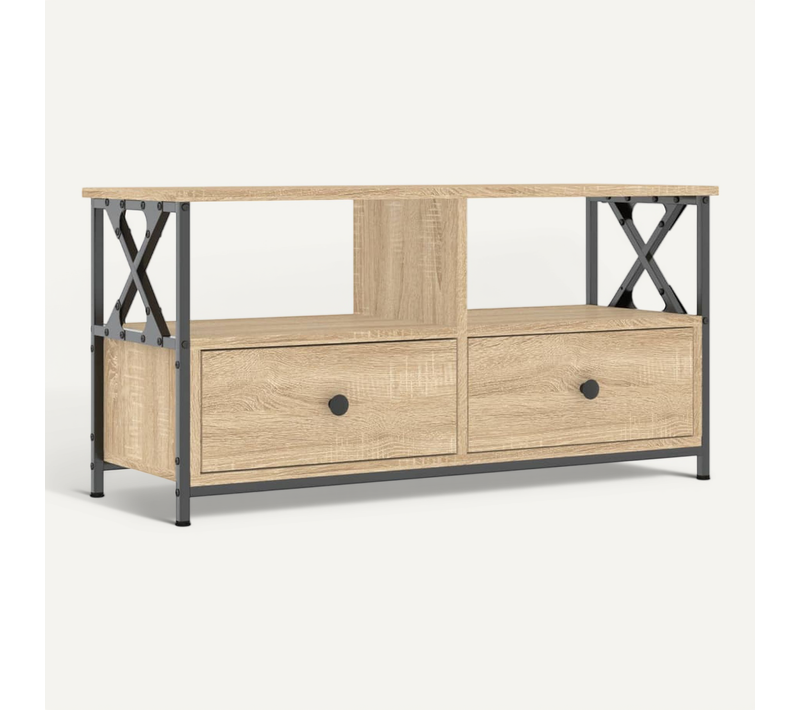 Meuble TV Chêne Sonoma 90x33x45 Cm Bois D'ingénierie Et Fer