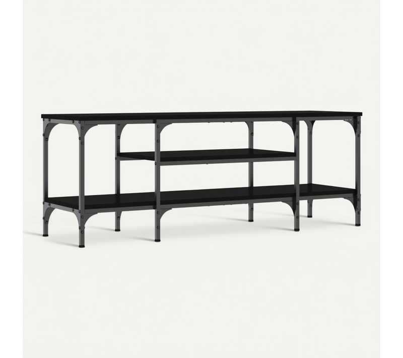 Meuble TV Noir 121x35x45 Cm Bois D'ingénierie Et Fer