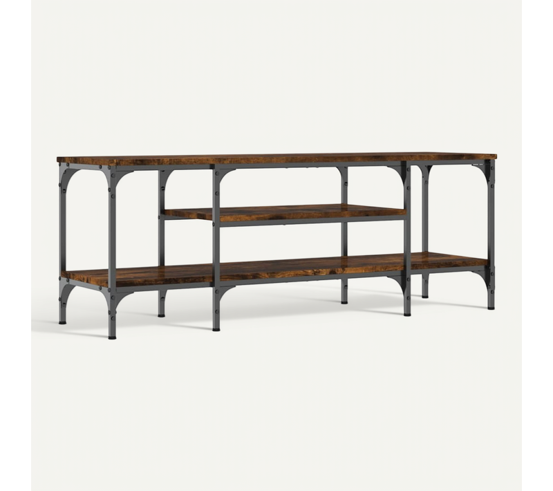 Meuble TV Chêne Fumé 121x35x45 Cm Bois D'ingénierie Et Fer
