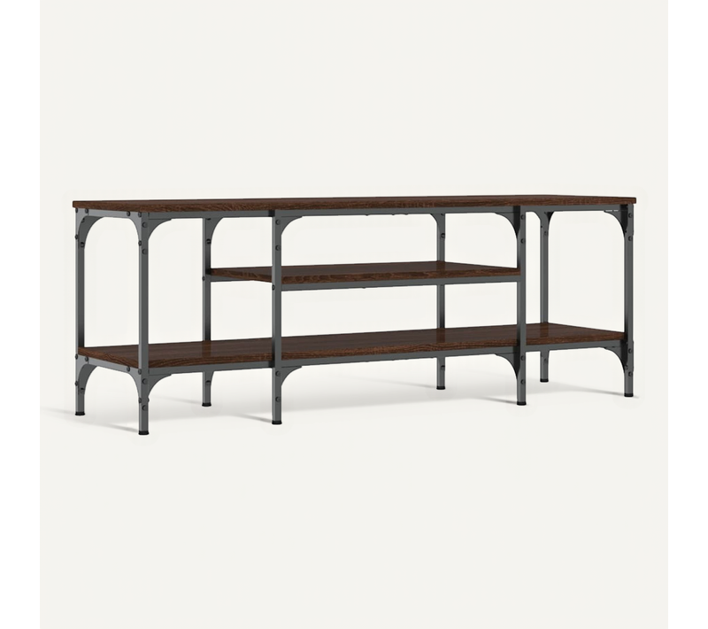 Meuble TV Chêne Marron 121x35x45 Cm Bois D'ingénierie Et Fer
