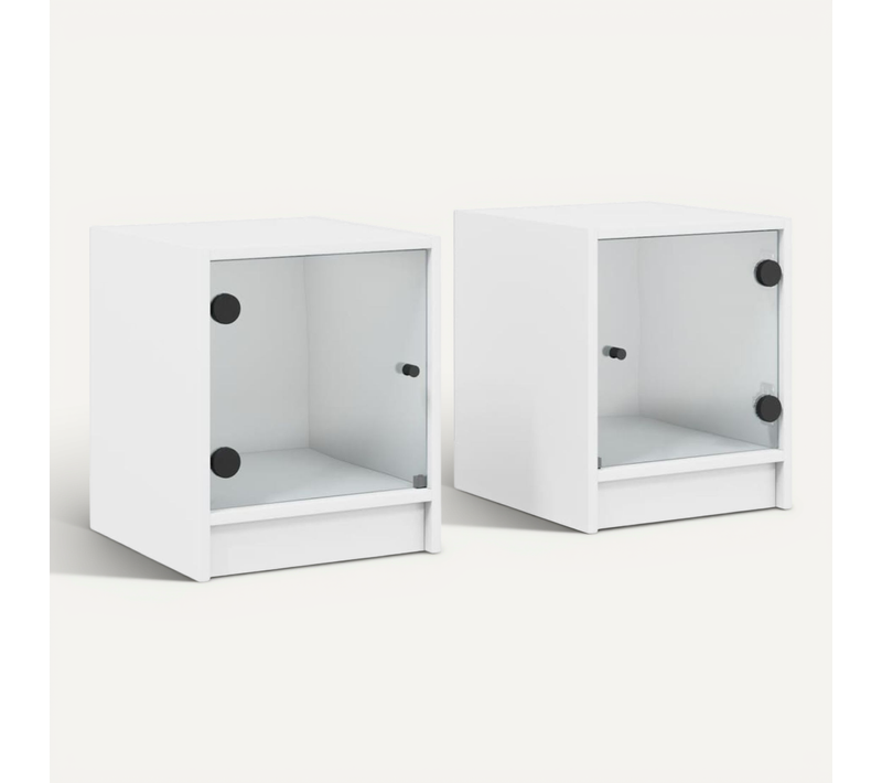 Tables De Chevet Avec Portes En Verre 2 Pièces Blanc 35x37x42 Cm