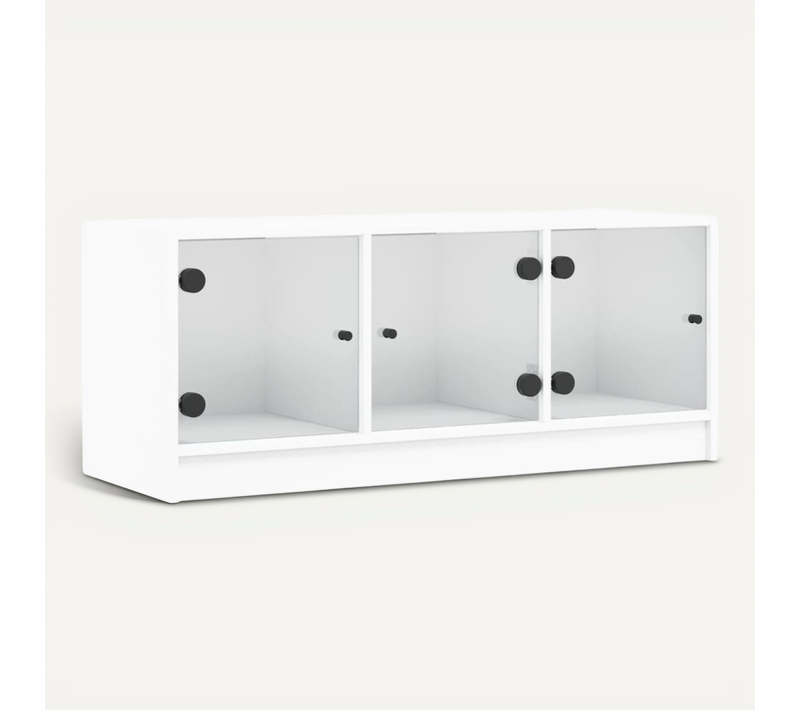 Meuble TV Avec Portes En Verre Blanc 102x37x42 Cm