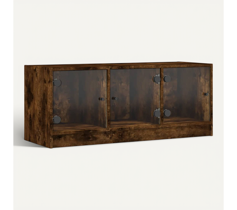 Meuble TV Avec Portes En Verre Chêne Fumé 102x37x42 Cm