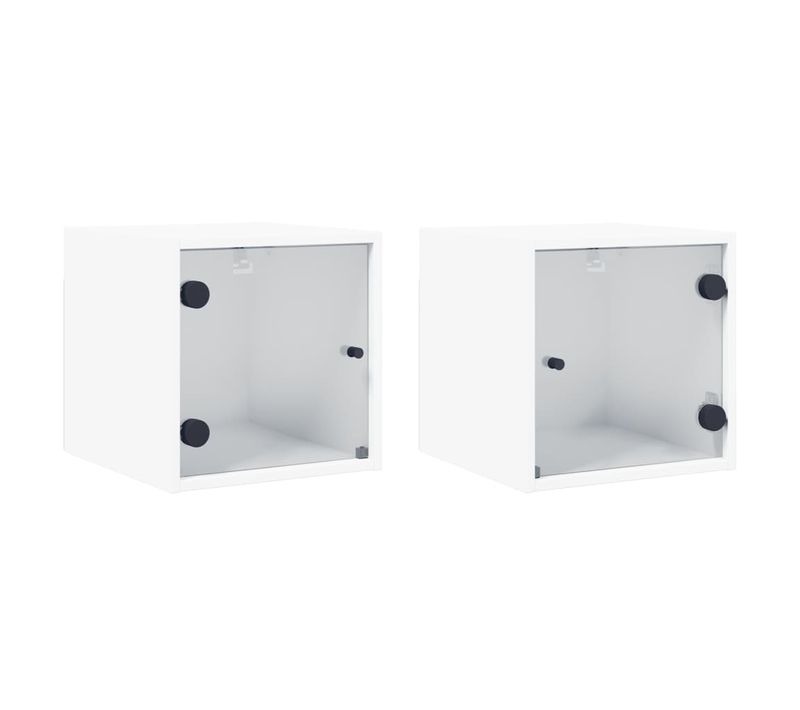 Tables De Chevet Avec Portes En Verre 2 Pièces Blanc 35x37x35 Cm