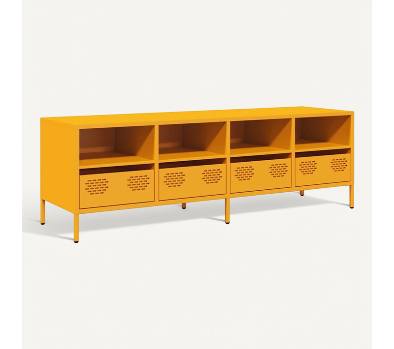 Meuble TV Jaune Moutarde 135x39x43,5 Cm Acier Laminé à Froid