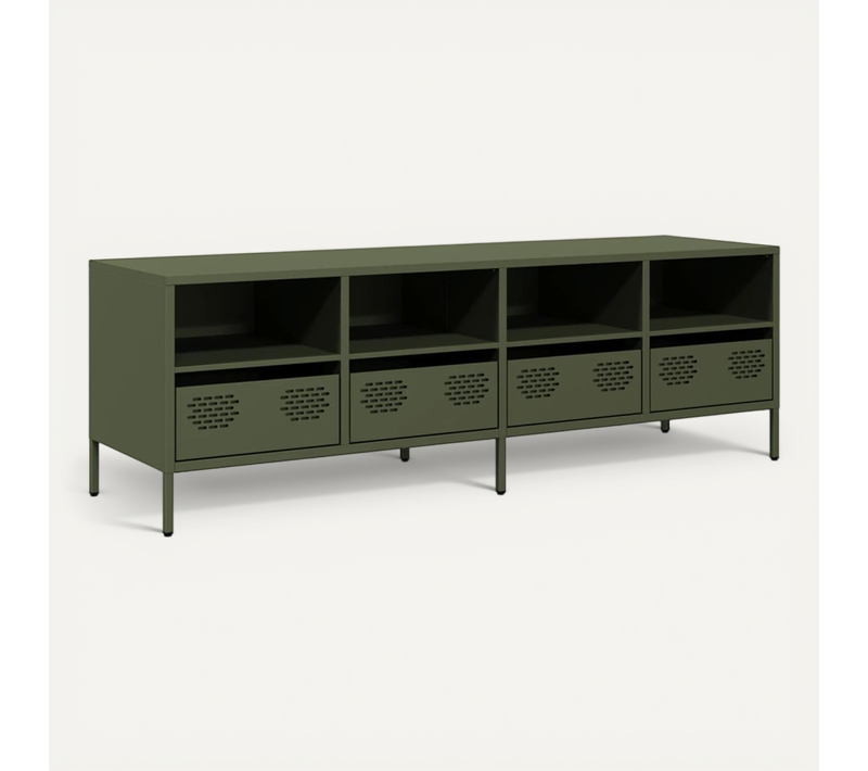 Meuble TV Vert Olive 135x39x43,5 Cm Acier Laminé à Froid