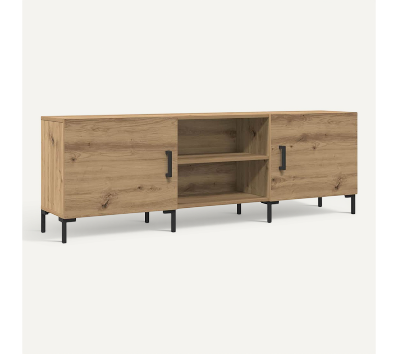 Meuble TV Chêne Artisanal 150x30x50 Cm Bois D'ingénierie