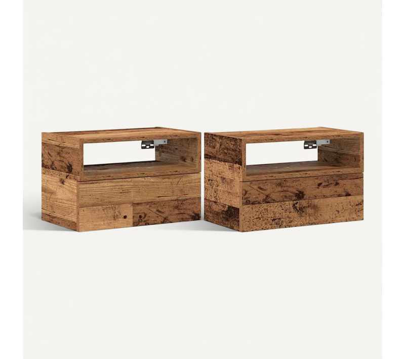 Tables De Chevet Murales 2 Pièces Vieux Bois 45x26x28,5 Cm